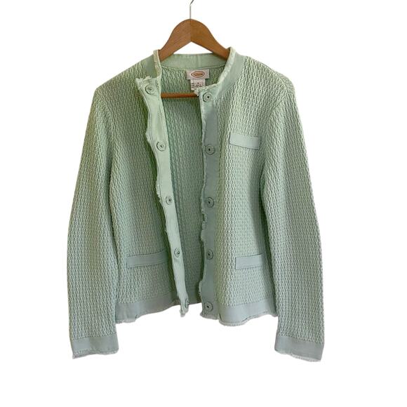 Vintage 90s does 60s Talbots Textured Knit Mint Green Jacket Size Medium Cotton - Picture 4 of 6